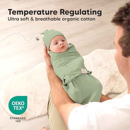 Image of 3pk Organic Swaddles for Newborns Girls, Boys & Hats (Slate, 0-3M) | Soft Cotton Baby Sleep Sacks 0-3 Months, Breathable Baby Hats and Swaddles 0-3 Months, Newborn Essentials Must Haves