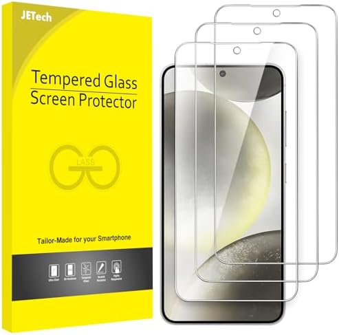 JETech Schutzfolie für Samsung Galaxy S24, 3 Stück | HD Klar, Face ID Kompatibel, Kratzfestes Gehärtetes Glas, Einfache Installation