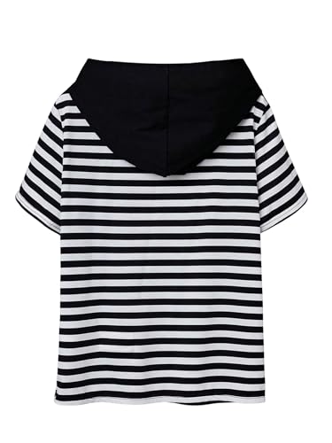 SweatyRocks Boy's Striped Hooded T Shirt Short Sleeve Summer Workout Tee Tops2