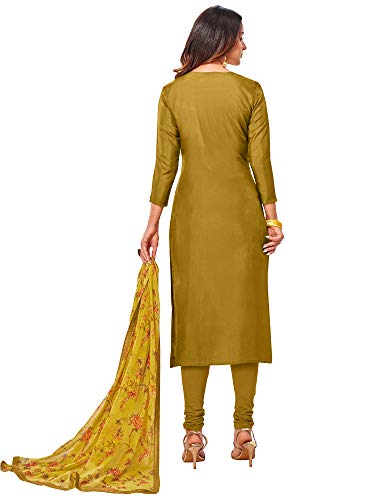 Image of AKHILAM Women's Chanderi Cotton Embroidered Unstitched Salwar Suit Material(Red 32DMK80 Parent)