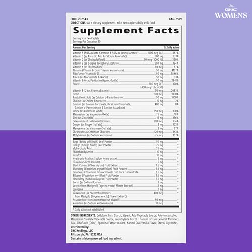 GNC Women's 50 Plus Multivitamin - Women's Multivitamin for Complete Nutrition - Clinically-Backed Dietary Supplement - High-Potency - Monthly Vitamin Supply - 60 Count (30 Servings)