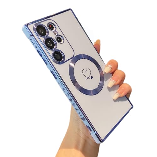 Coque Samsung S24 Ultra MagSafe antichoc et élégante avec motif cœur bleu en TPU souple