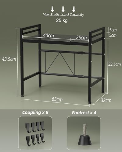 NETEL Erweiterbares Mikrowellen Regal 2 Stufig,Regal über Mikrowelle,Mikrowellenständer für Arbeitsplatte，Küchenregal Stehend für Backofen/Kaffeemaschine，Stabile Microwave Stand mit 8 Haken,Schwarz