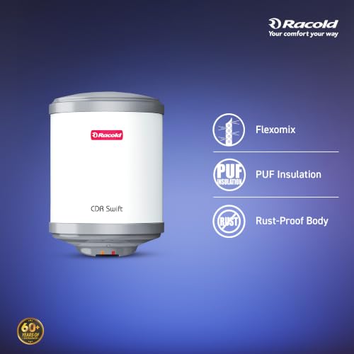 Image of Racold CDR Swift 6 Litre 3kW 5 Star BEE Rating Storage Water Heater | 33% Faster Heating than other 2kW Geysers | Titanium Coating on Tank | Rust-proof Body | Free Standard Installation & Pipes