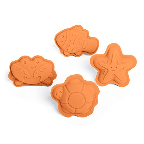 Bigjigs Toys Apricot Orange Silicone Sand Moulds - 4 Piece Silicone Beach Toys Set, Eco Friendly Beach Toys, Sustainable Sand and Water Toys, Sand Toys for Toddlers age 3-5 years