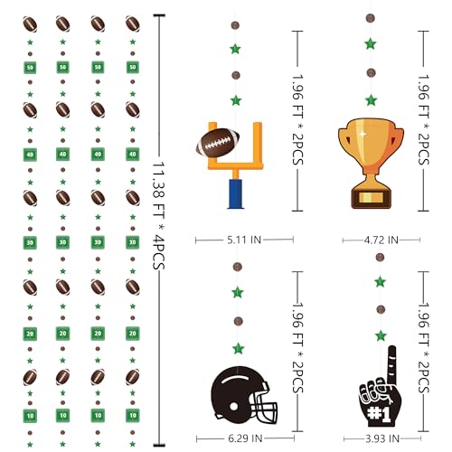 Image of Football Party Decorations Star Circle Dot Football Helmet Goalpost Trophy Finger #1 Touchdown Hanging Cutout Garland Streamer for Birthday Wedding Shower Home Wall Ceiling Decor