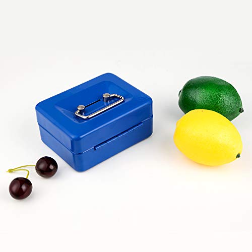 Mini Cash Box with Lock and Slot Small Cash Box with Money Tray Metal Piggy Bank Casino Safe Gamblers Lock Box 4.9" x 3.7" x 2.4" Blue