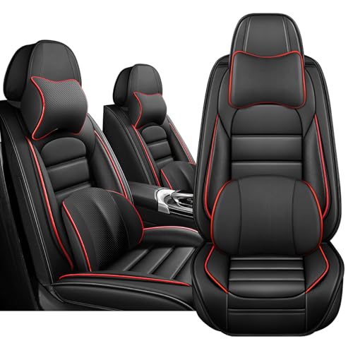Image of Car Seat Cover for Chevy Chevrolet Trax 2024-2025, Nappa Leather Front Seat Covers Full Coverage Seat Protector Waterproof Cushions (Black Red,2 Seats Luxury)