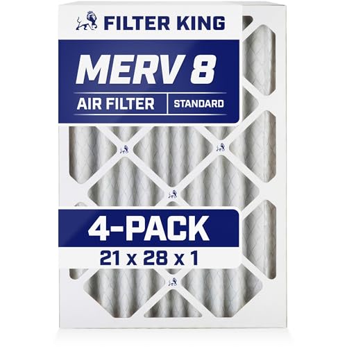 Filter King 21x28x1 Air Filter | 4-PACK | MERV 8 HVAC Pleated A/C Furnace Filters | MADE IN USA | Actual Size: 21 x 28 x .75'