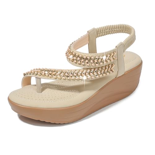 Yytcsjz Platform Wedge Sandals for Women, Dressy Rhinestone T-Strap Thong Peep Toe Flip Flop, with Arch Support, for Summer Outdoor Hiking Walking Beach