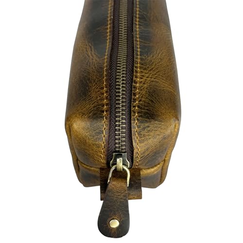 Image of RUSTIC TOWN Leather Pencil Case - Handcrafted Full-Grain Zipper Leather Pen Pencil Holder - Elegant & Practical Pencil Pouch for Work & Office