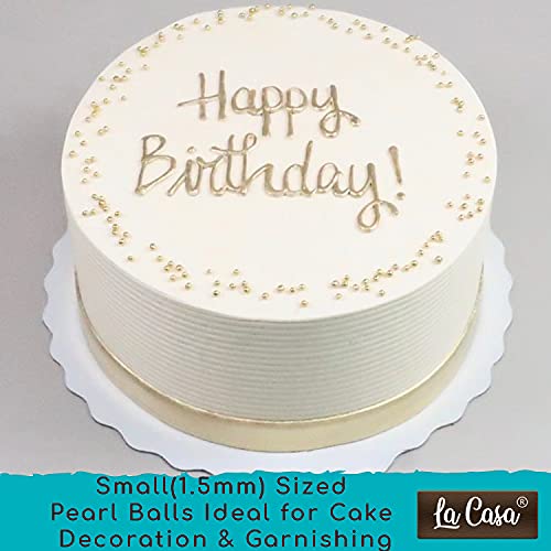 Image of La Casa Premium Gold Dragees | Small(1.5mm) Sized Pearl Balls Ideal for Cake Decoration & Garnishing | 100g |