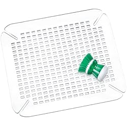 Protector Fregadero Cuadrado iDesign Alfombrilla escurreplatos, protector de fregadero grande de plástico PVC para fregaderos de cocina, rejilla escurreplatos con orificios de drenaje, transparente