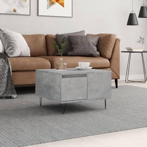 Table basse de salon gris béton avec rangement fermé et piétement en métal noir intérieur - 2