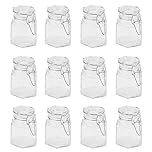 Hexagonal Spice Jars - Set of 12 | Clip Top Mini Glass Jars | 100ml Capacity | Preserve Jar Set | Airtight Herb & Spice Storage | Jam Jars & Storage | Small Pots | M&W