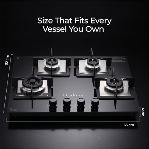 Image of Lifelong 4 Burner Hob | 8mm Thick Toughened Glass | Highly Efficient Auto Ignition Tabletop Gas Stove & Wok Burner | 360 Multidirectional Gas Inlet | Spill-Proof & Easy Clean Surface (Black)