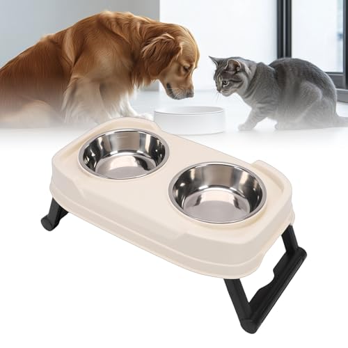 Gamelles Surélevées pour Chat et Chien, Support Vintage Pliable avec 2 Bols Inox - 4