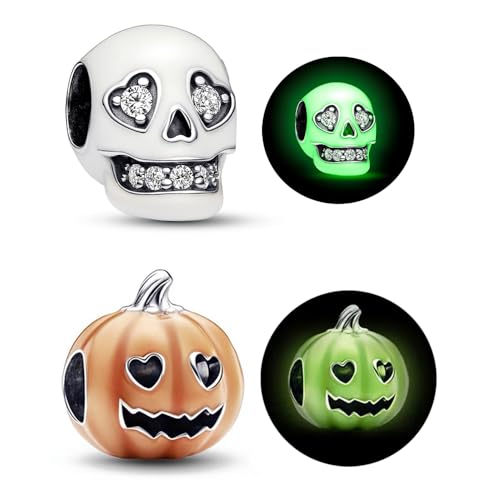 Halloween Glow-in-the-dark Sparkling Skull and Pumpkin Night Before Christmas Charms for Bracelets and Necklaces 925 Sterling Silver Beads Charms Jewelry Gift for Women and Friend2
