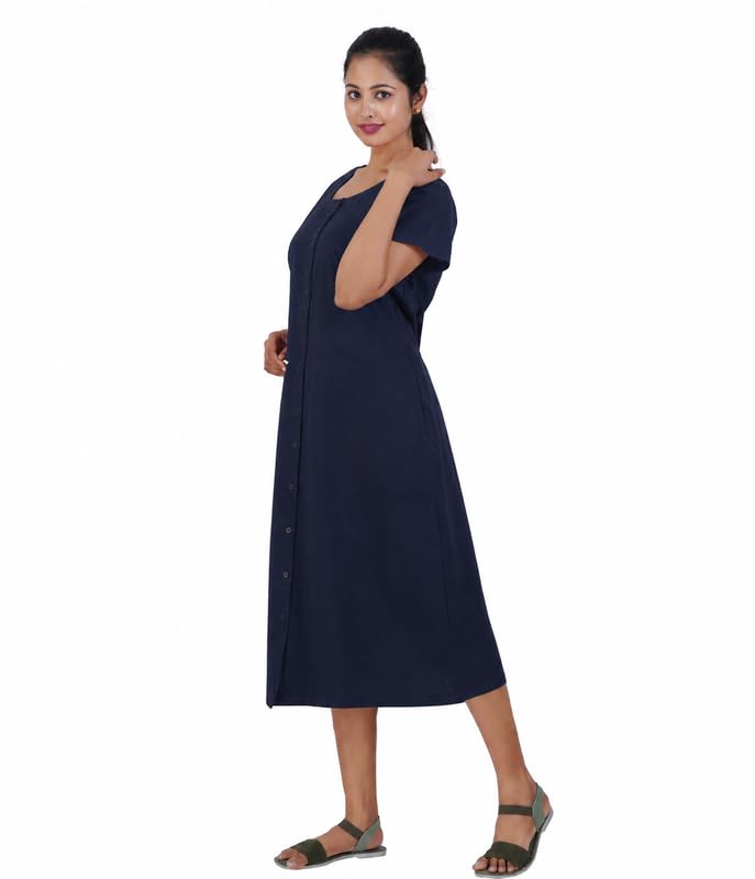 Image of MENMAII Women's [L-4XL] Full Open /Front Buttoned [a Kind of Adaptive Clothing] Multipurpose Nighty for Maternity /Pregnancy /Elderly /Patient /Feeding /Hospital Purpose Nighty Calf Length