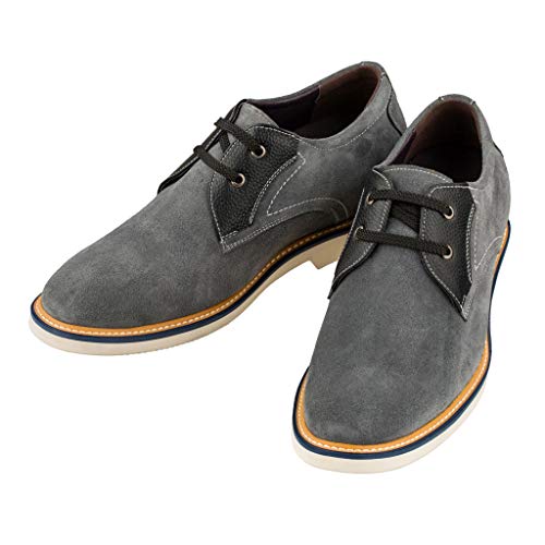 CALTO Men's Invisible Height Increasing Elevator Shoes - Grey/Black Nubuck Leather Lace-up Casual Oxfords - 2.8 Inches Taller - Y42023 - Size 10 D(M) US4