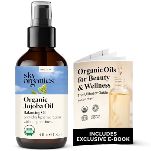 Organic Jojoba Oil by Sky Organics (4 fl oz) USDA Organic 100% Pure and Cold-pressed Unrefined Jojoba Oil for Oily and Dry Skin Hair and Nails Balancing Face Oil Non-Greasy Moisturizer