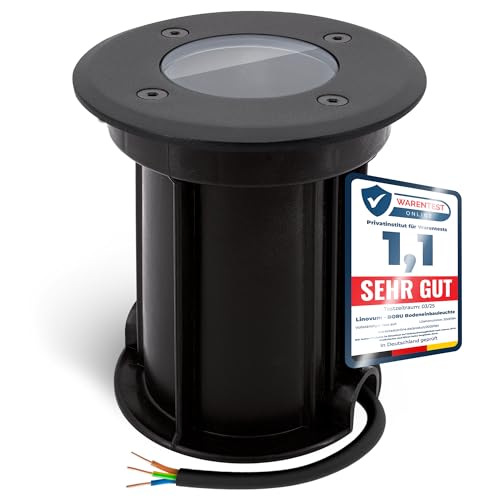 linovum BORU Bodenstrahler - schwarz - Außen IP67 Fassung für GU10 - wetterfest - Bodenleuchte IP67 matt schwarze Optik - Kabel vorinstalliert