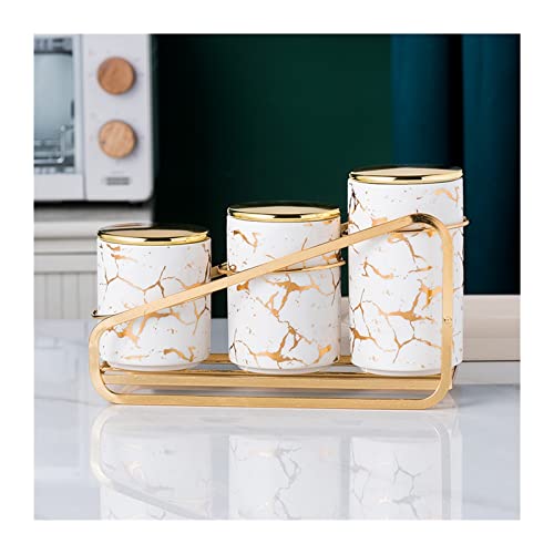 Juego de 3 botes herméticos de cerámica para cocina, dispensador de cereales y especias con tapas, tarros de almacenamiento de alimentos, decoración elegante de cocina (color: 1)