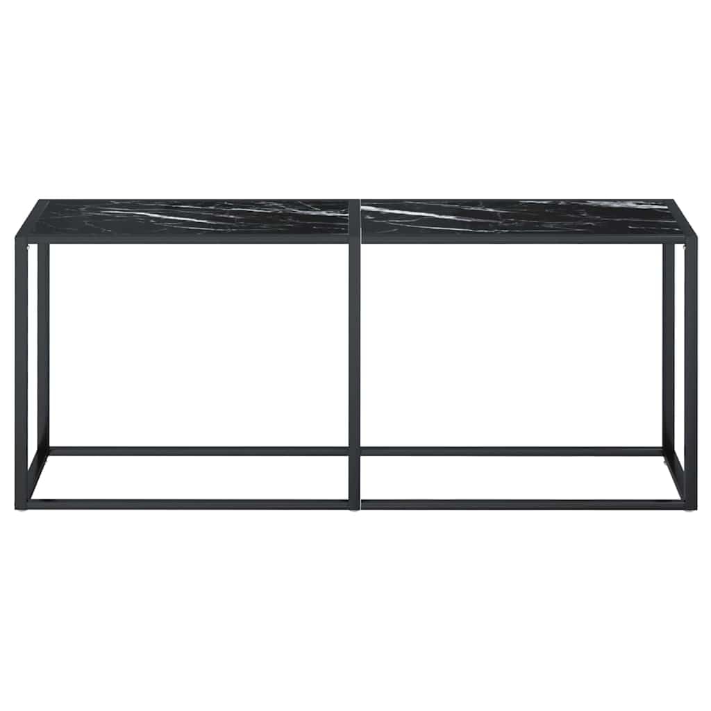 Stolik konsolowy, czarny, wygląd marmuru, 180 x 35 x 75,5 cm, ze szkła hartowanego, stolik pomocniczy, do salonu, korytarza, sypialni, stabilny,