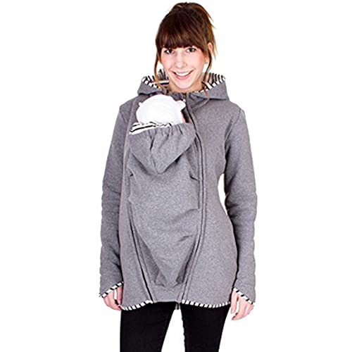 DNJKH Portabebés Abrigo Porteo, 2 en 1 Mama Chaqueta Sudadera Canguro con Capucha, Abrigo Premamá para Mujer