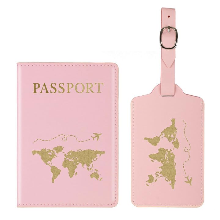 PU Leather Passport Holder Cover, Pink World Map Pattern Passport Covers, Waterproof Design Passport Cover, Travel Wallet Case Organiser for Passport, Business Cards, Credit Cards, Boarding Passes