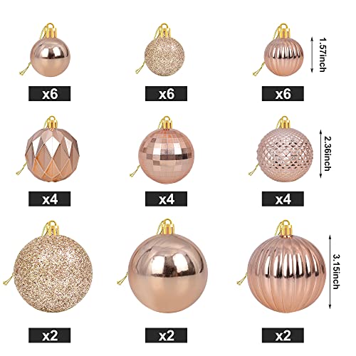 36Pcs Rose Gold Christmas Ball Ornaments For Christmas Tree - 9 Style Tree Ornaments Decorations Shatterproof Xmas Hanging Ball - Christmas Decorations For Home, Office #TOP1