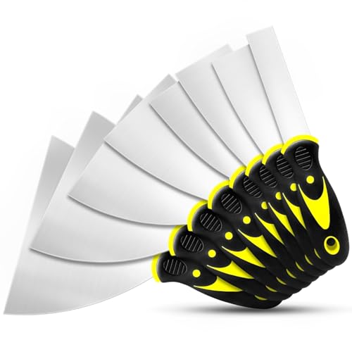 Yonality Couteau à Enduire, Lot de 8 spatules en acier inoxydable avec poignée en plastique, Spatule Bricolage, pour réparation de cloison sèche, application de mastic, retrait de papier peint