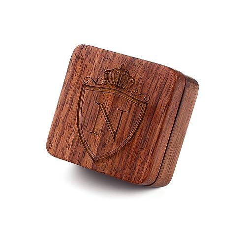 Image of Mens Initial Silver Cufflinks A-Z Alphabet Letter Steel Cuff Links with Engraved Walnut Wood Box Groom Groomsman Wedding Set