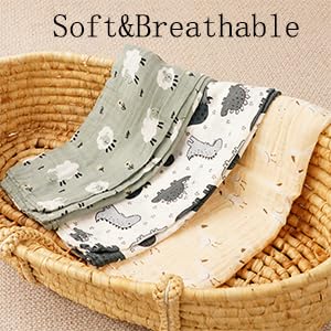 Image of Muslin Swaddle Blankets for Baby Boys and Girls,3 Pack Breathable Soft Receiving Blanket,Large 43.3X 43.3 inches,Newborn Essentials Must Haves(Animal)