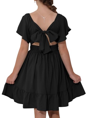 blibean Girls Summer Tie Back Dress Tween Kids Off Shoulder Dresses Size 4-15 Years