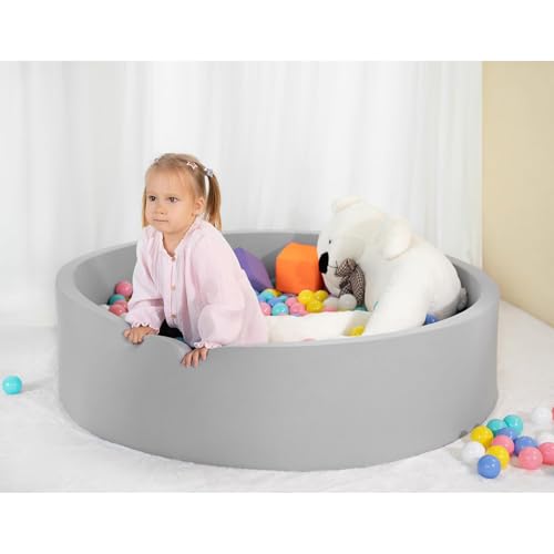 UHAPPYEE Extra Large Soft Ball Pit for Toddler, 51 x 11.8 in Foam Ball Pit for Baby Kids, Gray