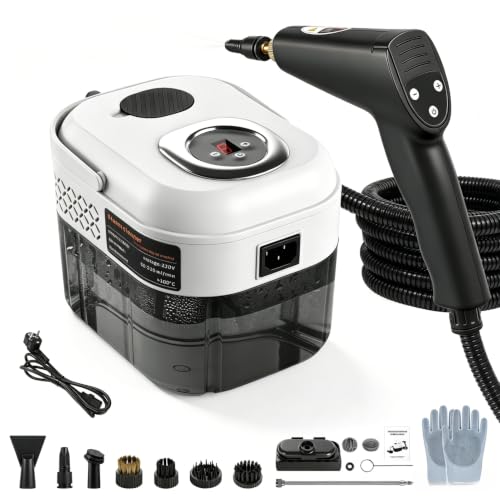 Teodute 2500W Limpiador a Vapor Portátil, con 13 Accesorios, 1,7L Depósito Agua Grande Steam Cleaner, Limpiador de Vapor para Baño Patio Azulejos Juntas Suelos (Negro)