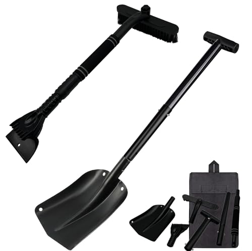 Kit de Pala de Nieve 3 en 1, Pala de Nieve telescópica y Pala de Nieve para automóviles raspador de Hielo Desmontable, Pala de Nieve aleación de Aluminio, Campamento al Aire Libre para