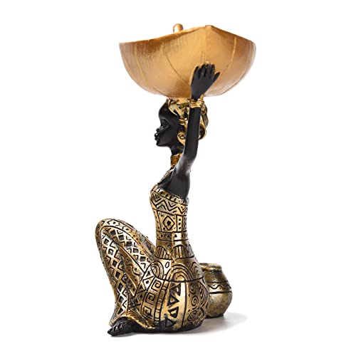 Brabud Resin Traditional Ethnic Dress Black Woman Statue With Leaf Shape Tray Suitable For Candy Jewelry Ring Fruit Decoration For Living Room Dining Table Bedroom Tqgjbs338 #TOP3