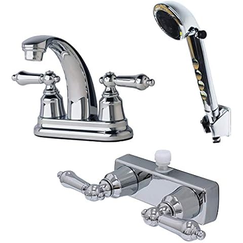 Laguna Brass 2003CP/3221CP/4120CP RV Bathroom and Shower Faucet with Matching Hand Shower Combo Chrome Finish Cover
