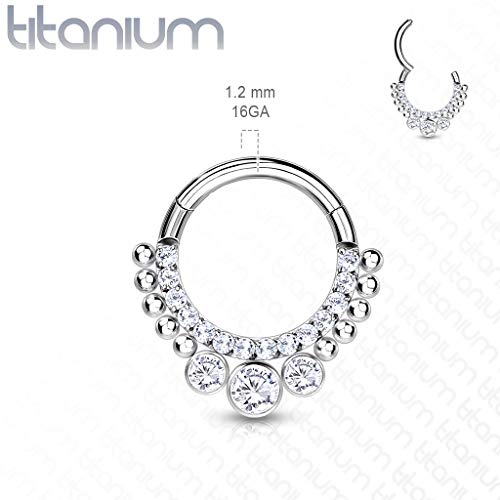 Piercing oreille hélix titane avec créole stylisée et 3 zircons
