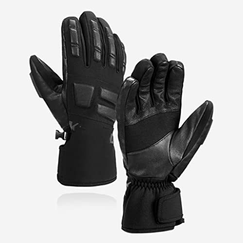 Jahh Ski Gloves Goatskin Leather Winter Snow Gloves Waterproof Snowboard Gloves Thermal Outdoor Skiing Sports Windproof (Color : Black, Size : Xl Code) #TOP12
