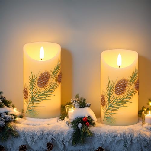 Bougies LED pomme de pin en cire avec minuterie pour déco d'automne Lot de 2