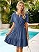 Simplee Womens Summer Denim Dress Casual Short Sleeve Mini Dress Boho Beach Flowy Tiered Short Jean Dresses with Pockets,Denim Deep Blue,M