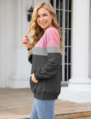 Image of Ovanviso Womens Long Sleeve Sweatshirt Casual Crewneck Cute Pullover Tops Lightweight Sweatshirt with Pocket