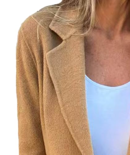 Sexyshine Women's Notch Lapel Single Button Wool Blend Blazer Casual Open Front Business Work Jacket Pea Coat4