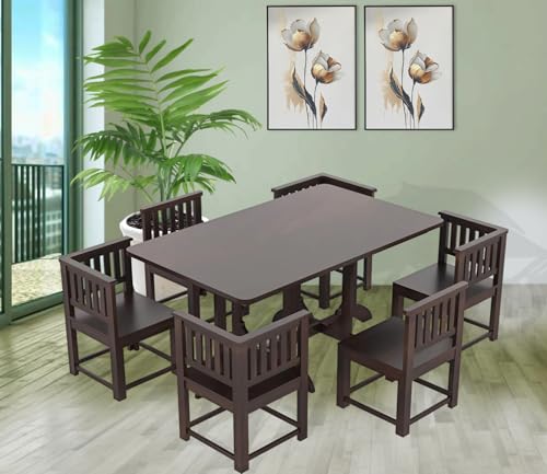 Image of Sheesham Wood 6 Seater Dining Table with 6 Chairs for Living Room Home Office Dining Room Wooden Dininig Set (Walnut Finish)