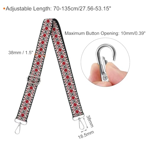 uxcell Purse Strap Replacement, 27.5-53inch Adjustable Polyester Stylish 1.5inch Wide Crossbody Shoulder Strap for Handbag Guitar(Red, Silver Buckle)2