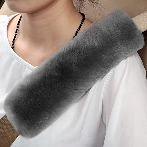 Image of OGLAND 2 Pack Sheepskin Car Seat Belt Cover Pads | Wool Seatbelt Cushions