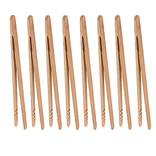 Bamboo Toast Tongs, 7 Inches Mini Wood Cooking Tong with Anti-slip Design Great for Serving Food/Toaster/Bread & Pickles/Sugar/Barbecue,Small Kitchen Tongs Multi-use for Salad, Grilling, Frying (8)